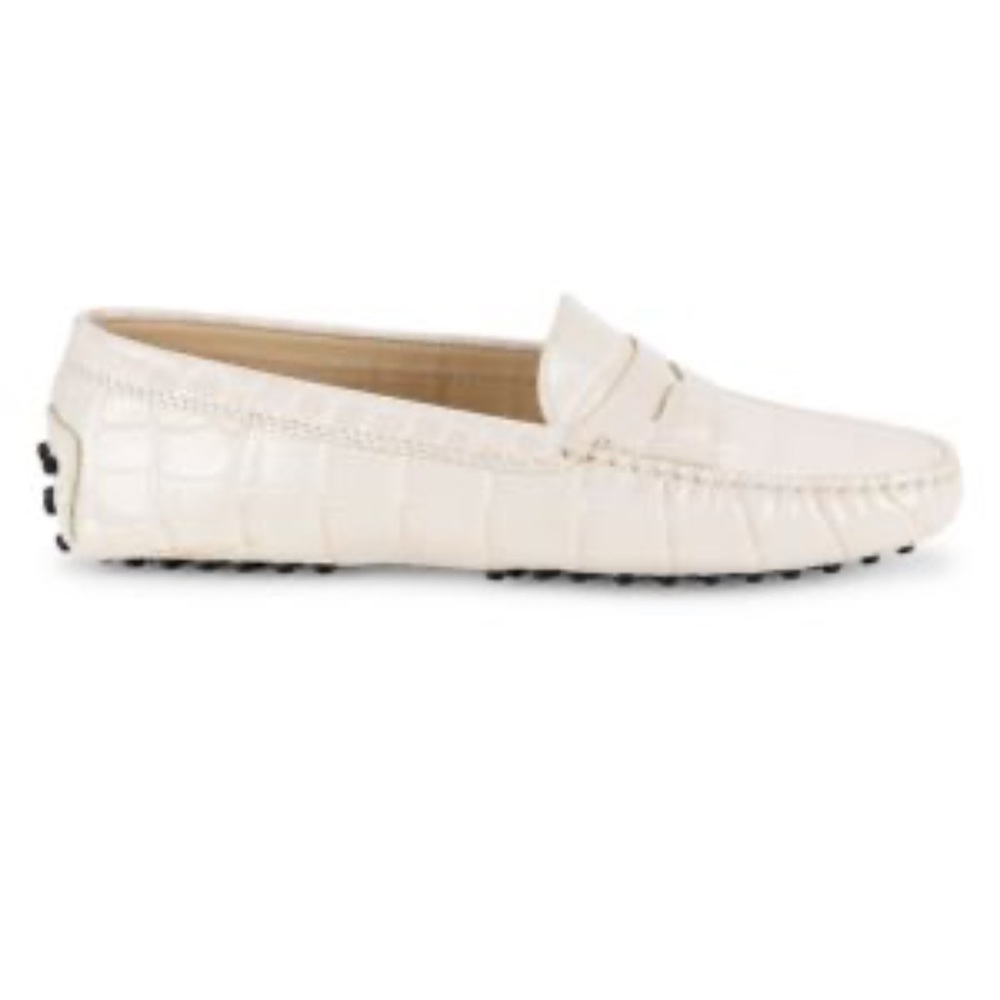 TODS Croc Embossed Leather Driving Penny Loafers